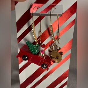 NWT Betsey Johnson Red Truck and Reindeer Earrings